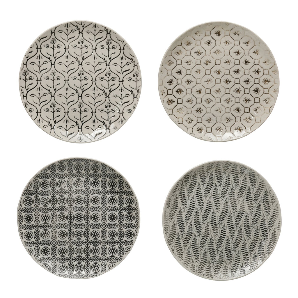 Cream and Black Stoneware Dinner Plate