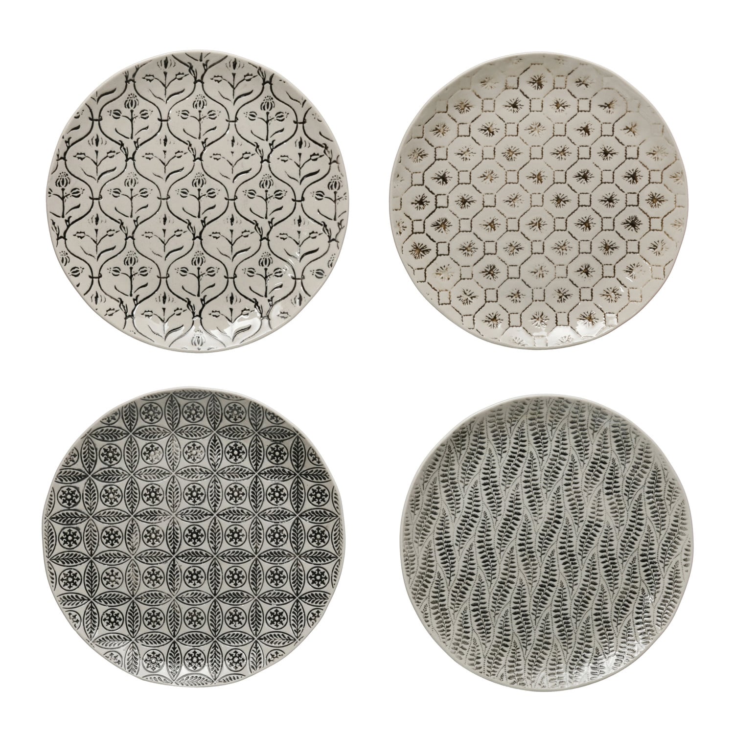 Cream and Black Stoneware Dinner Plate