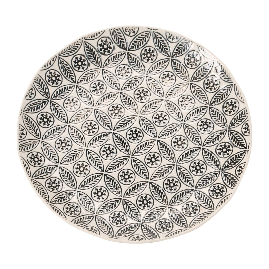 Cream and Black Stoneware Dinner Plate