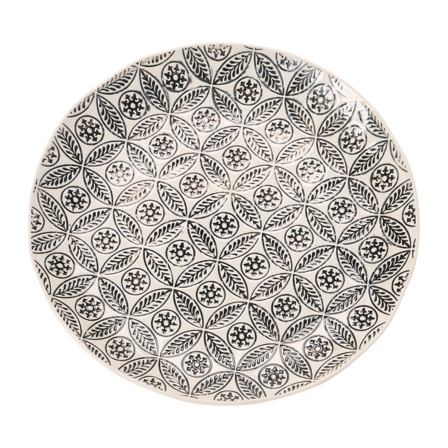 Cream and Black Stoneware Dinner Plate