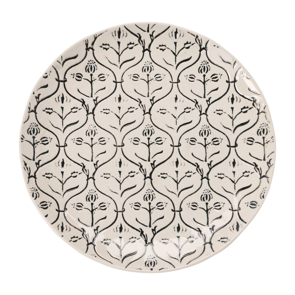 Cream and Black Stoneware Dinner Plate