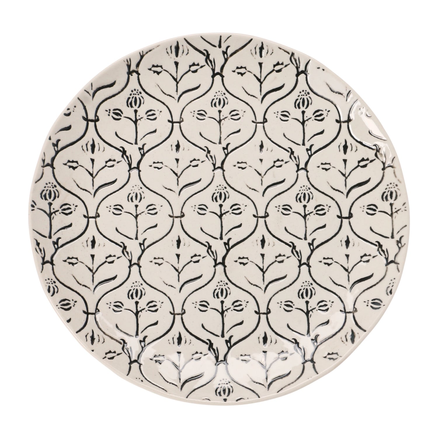 Cream and Black Stoneware Dinner Plate