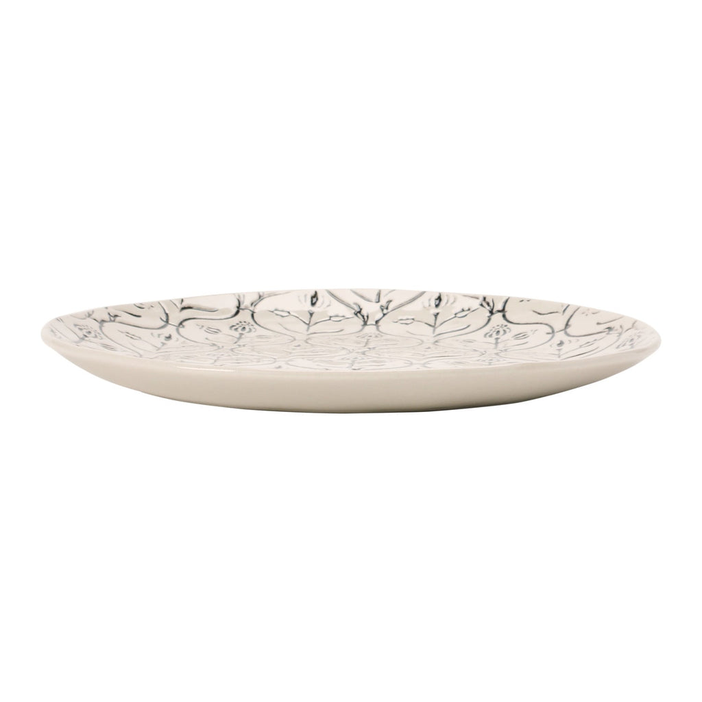 Cream and Black Stoneware Dinner Plate