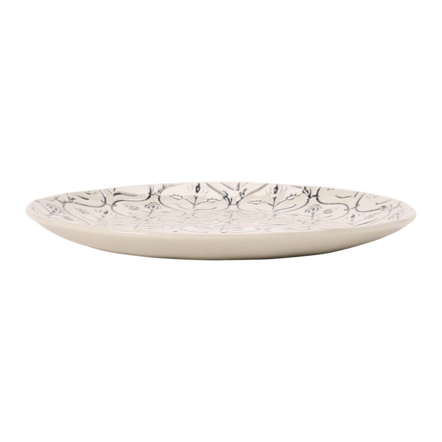 Cream and Black Stoneware Dinner Plate