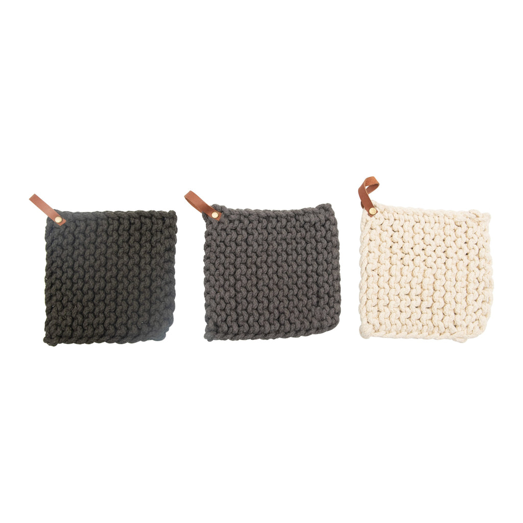 Hand-Crocheted Pot Holder with Leather Loop — Rustic County