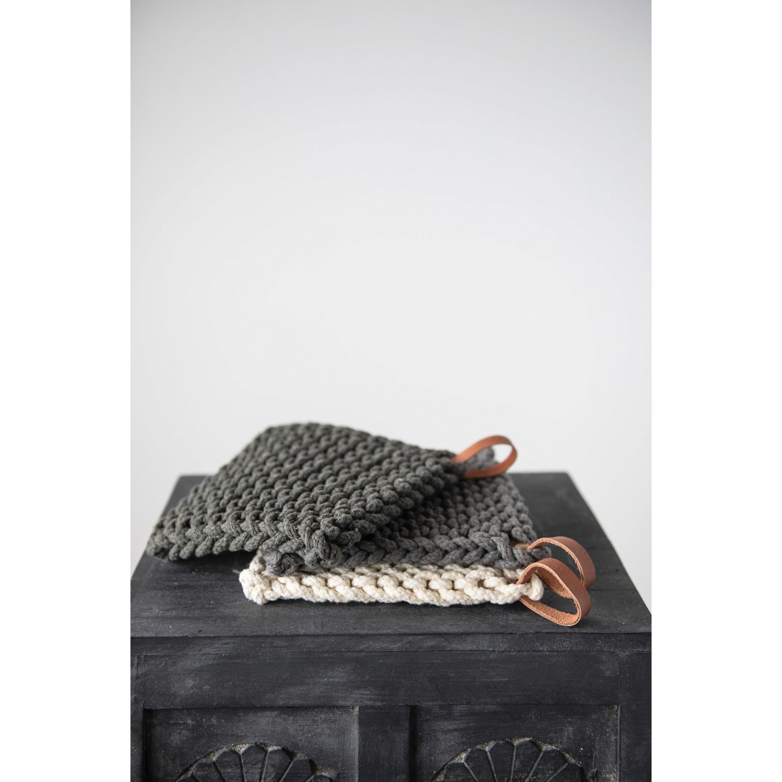 Hand-Crocheted Pot Holder with Leather Loop — Rustic County