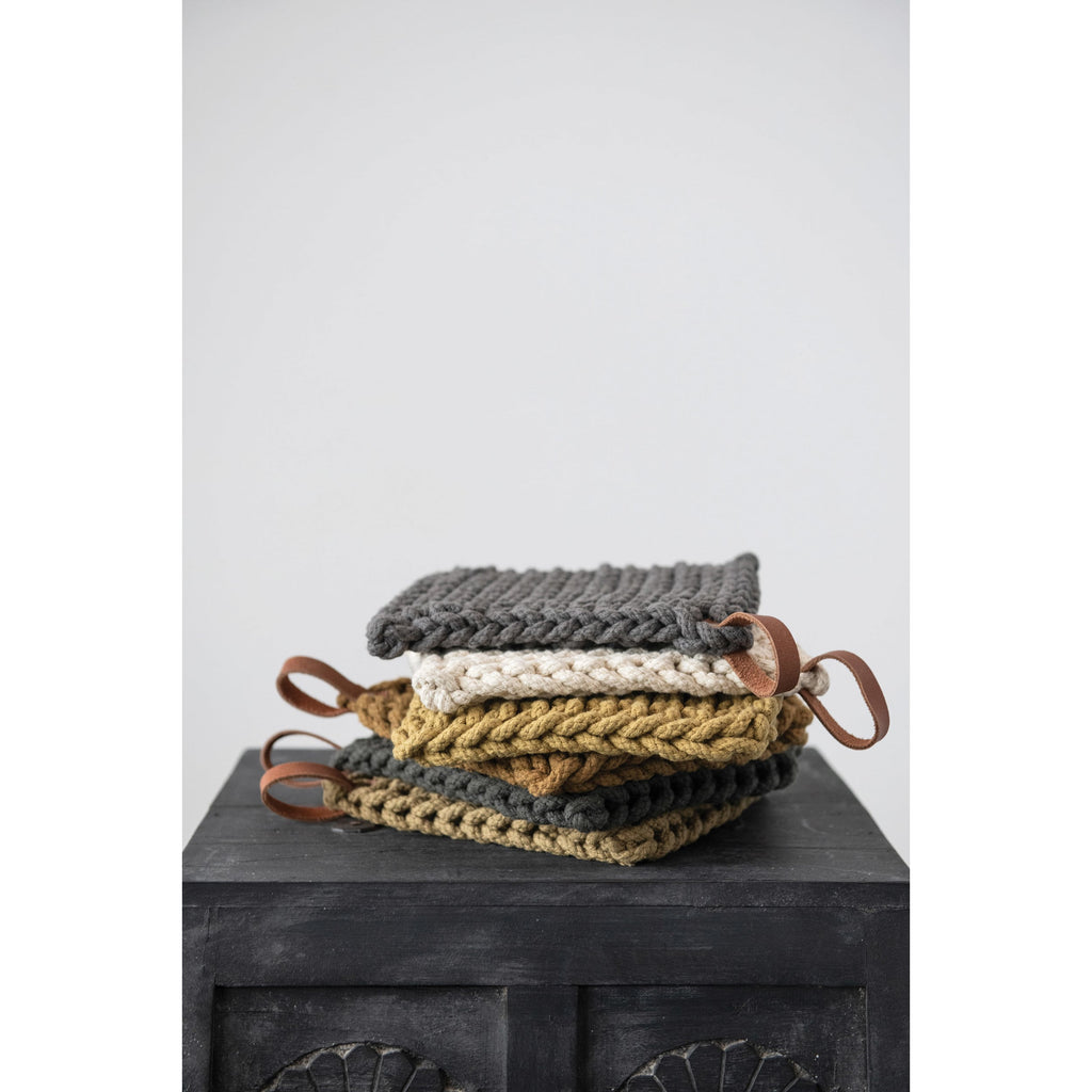 Hand-Crocheted Pot Holder with Leather Loop — Rustic County
