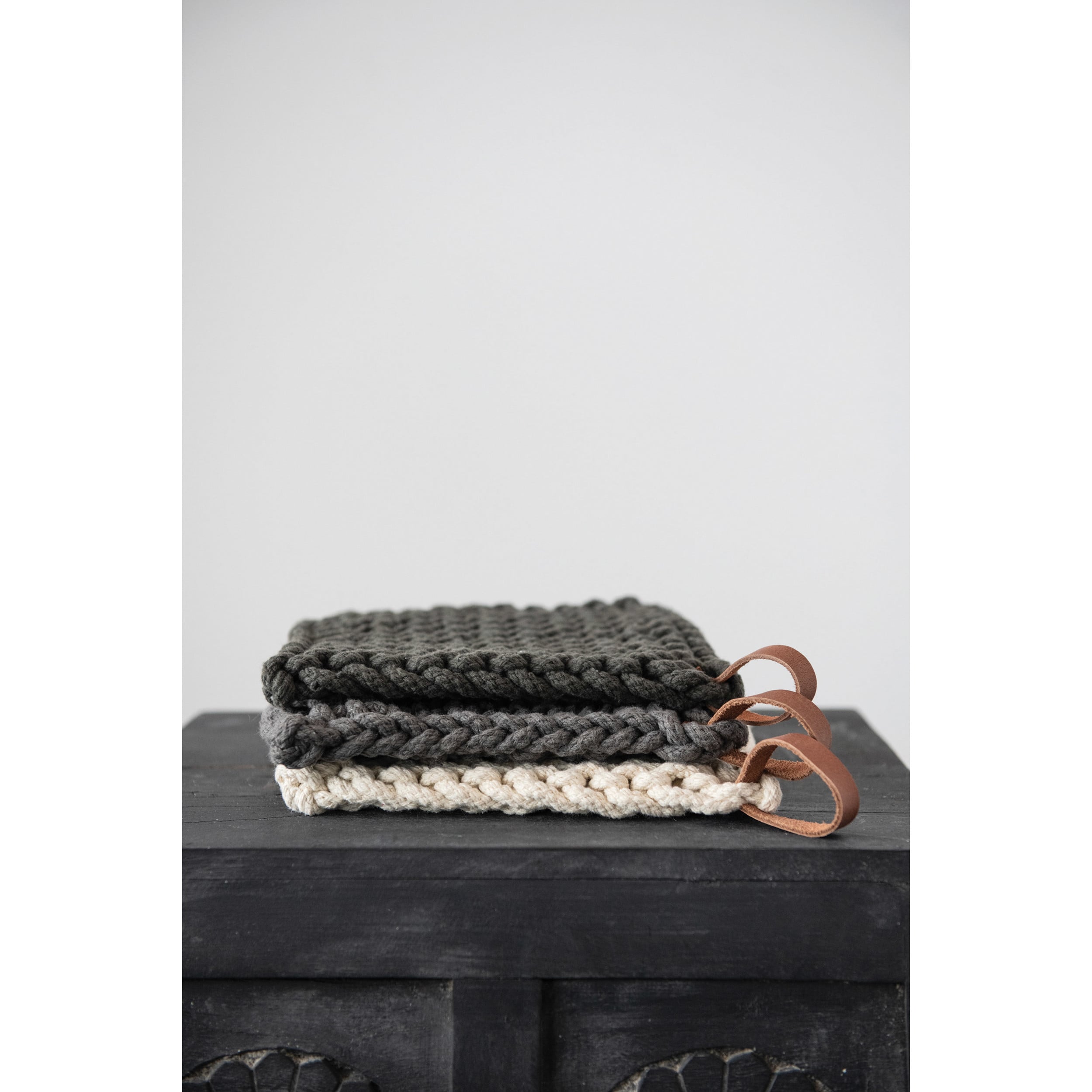 Hand-Crocheted Pot Holder with Leather Loop — Rustic County