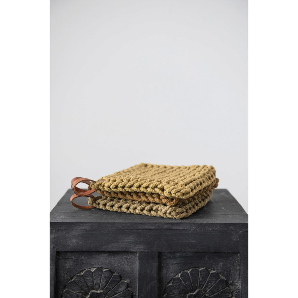 Hand-Crocheted Pot Holder with Leather Loop — Sonoma