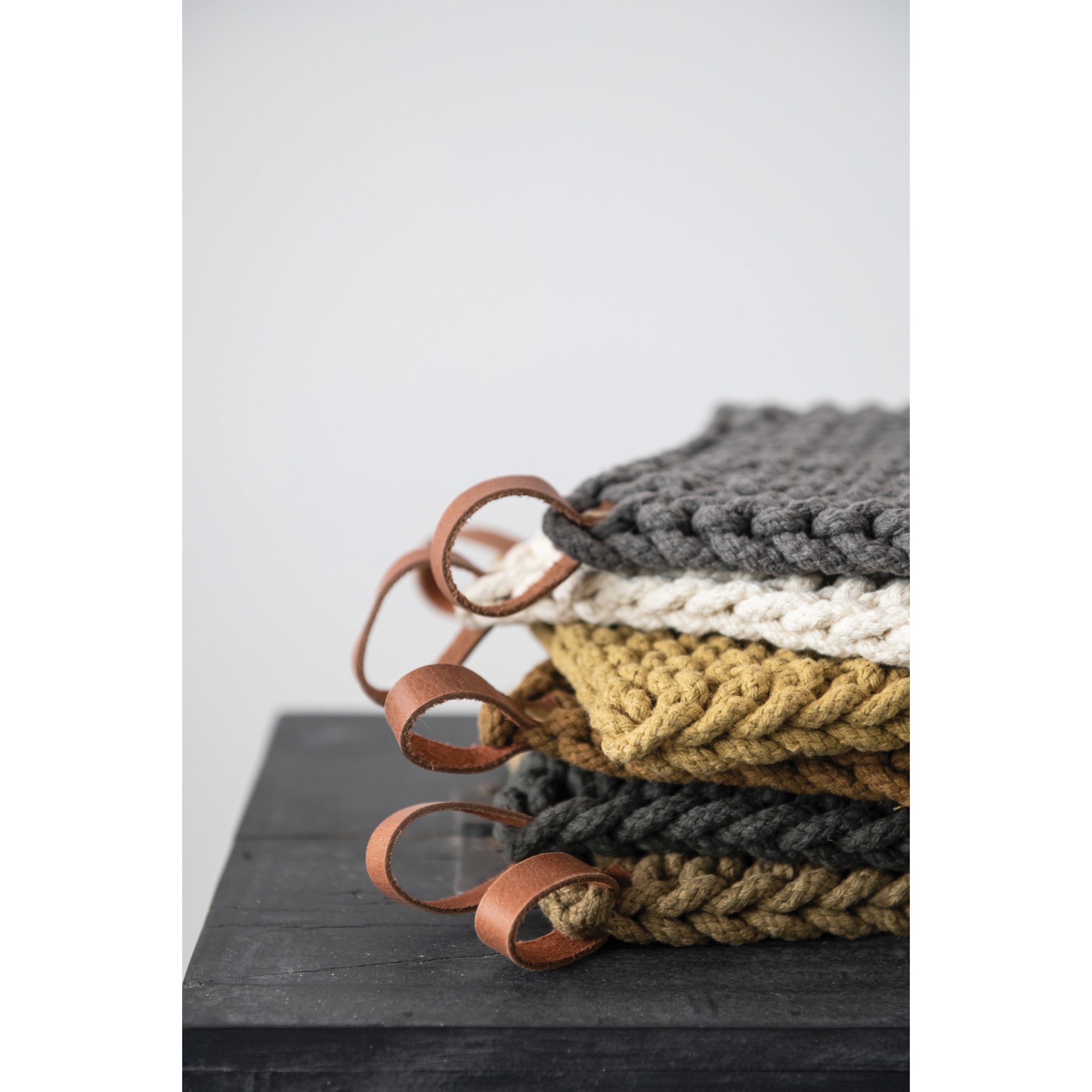 Hand-Crocheted Pot Holder with Leather Loop — Sonoma