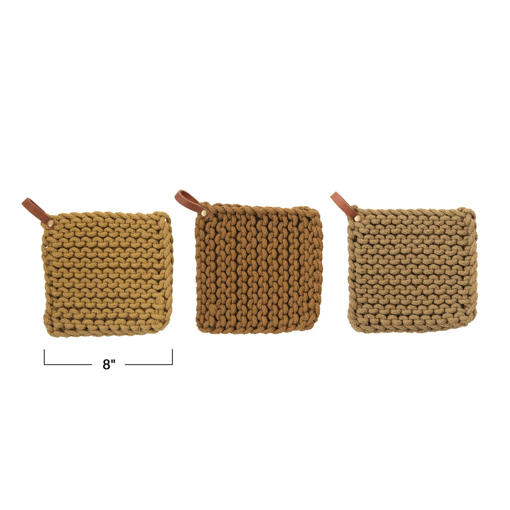 Hand-Crocheted Pot Holder with Leather Loop — Sonoma