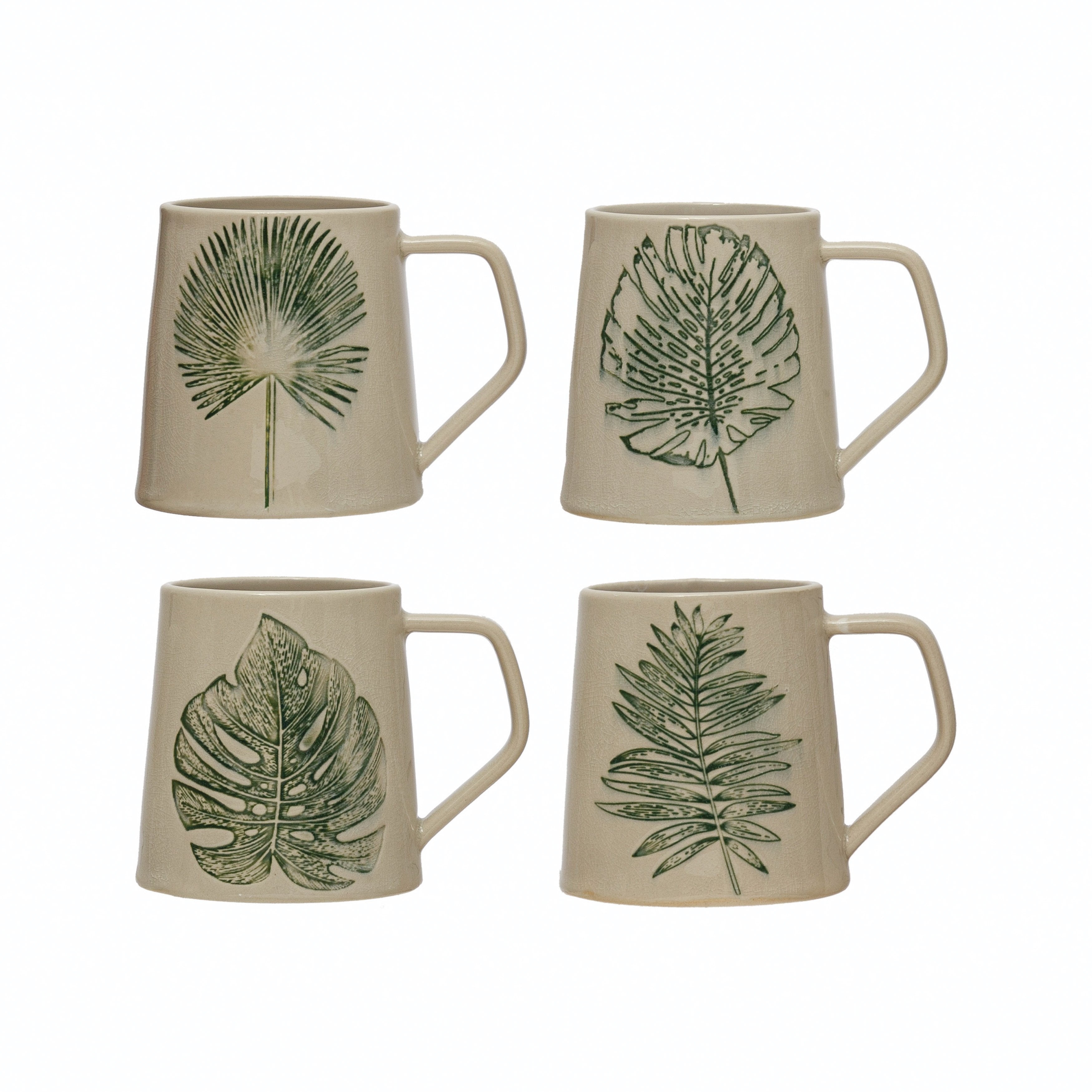 Leaf-Patterned Stoneware Mug
