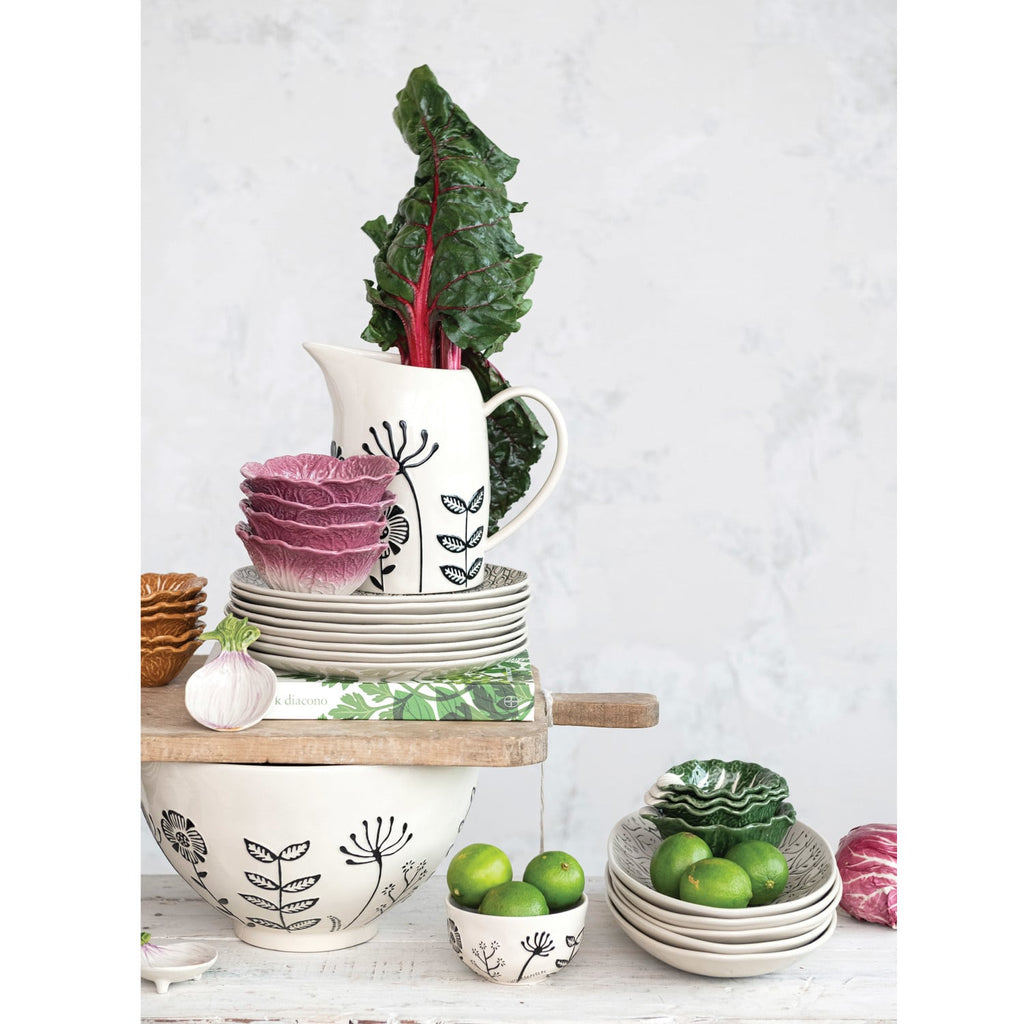 Hand-Painted Floral Stoneware Bowl