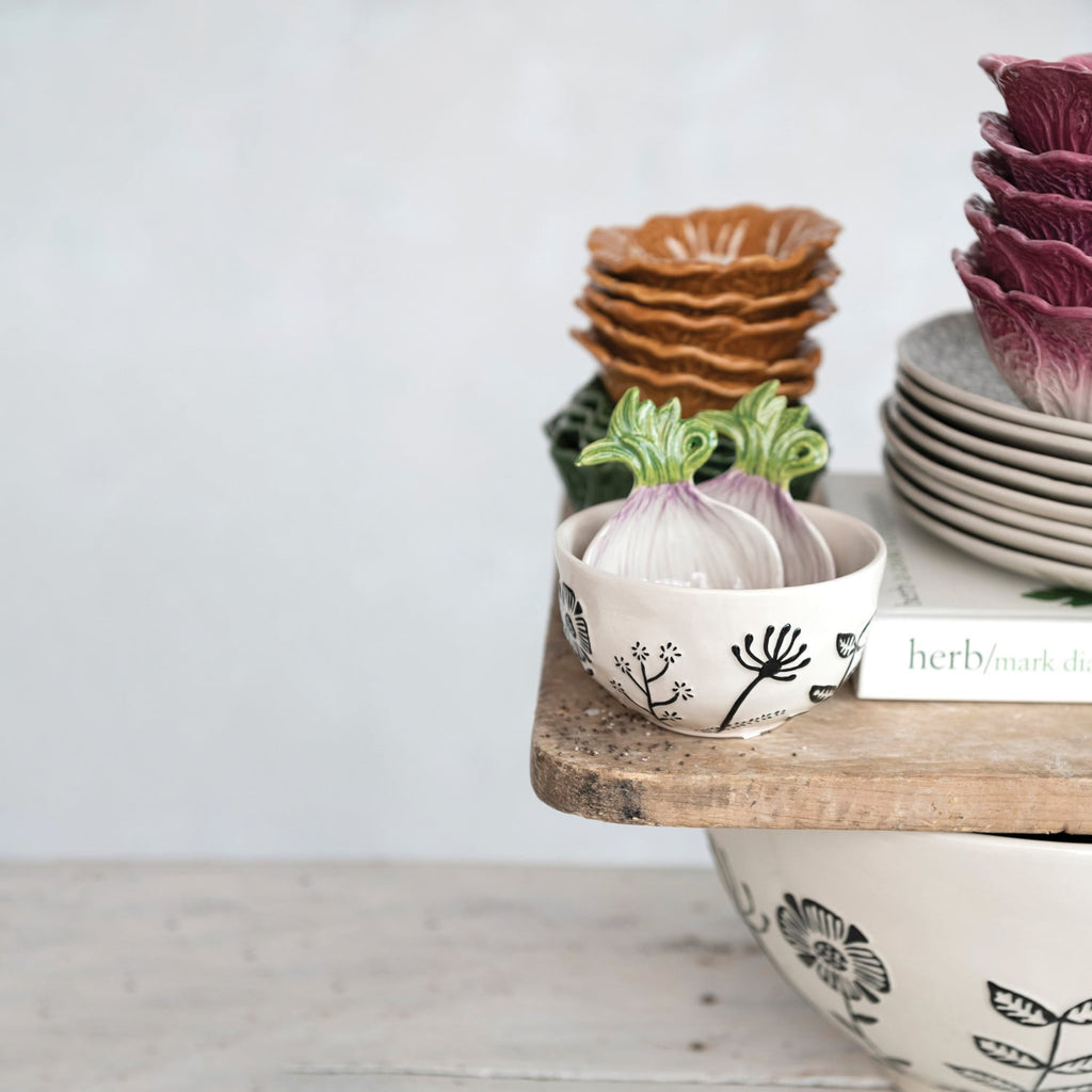 Hand-Painted Floral Stoneware Bowl