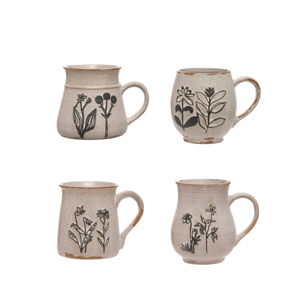 Debossed Floral Stoneware Mug