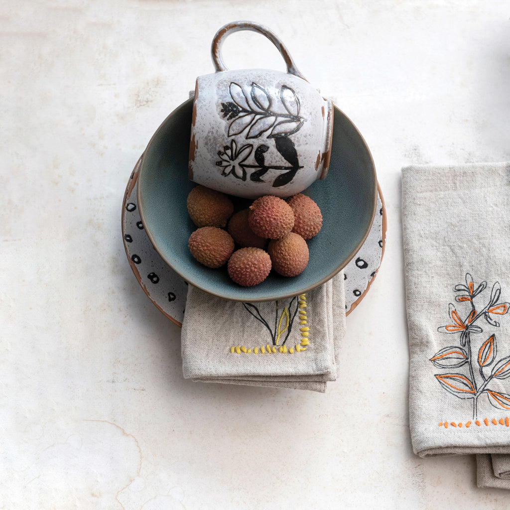 Debossed Floral Stoneware Mug