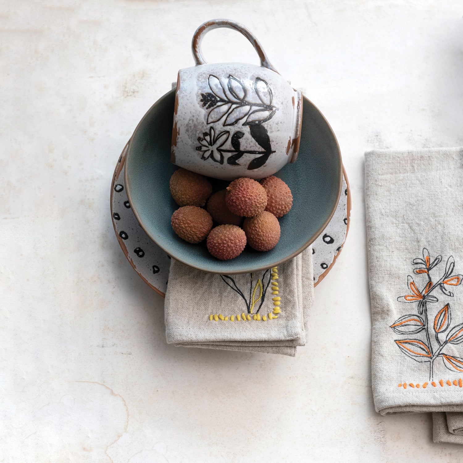 Debossed Floral Stoneware Mug