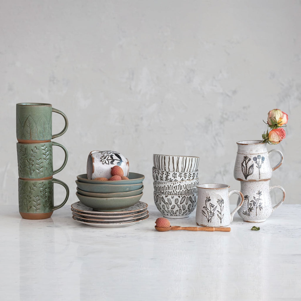 Debossed Floral Stoneware Mug