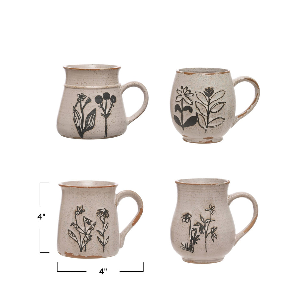 Debossed Floral Stoneware Mug