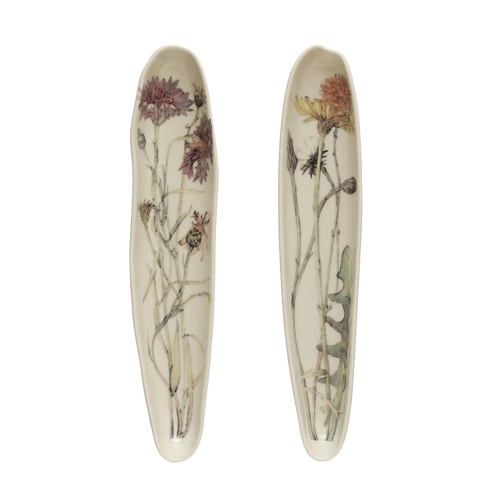 Hand-Painted Stoneware Floral Tray