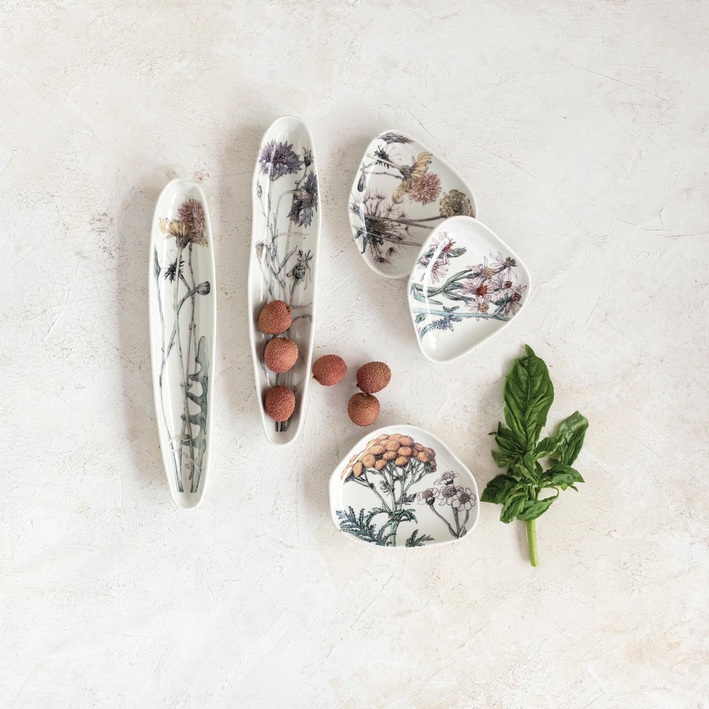 Hand-Painted Stoneware Floral Tray