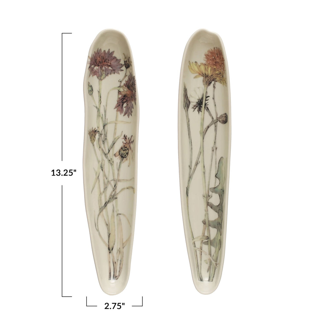 Hand-Painted Stoneware Floral Tray