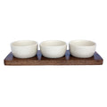 Cream Stoneware Dip Bowls with Mango Wood Tray