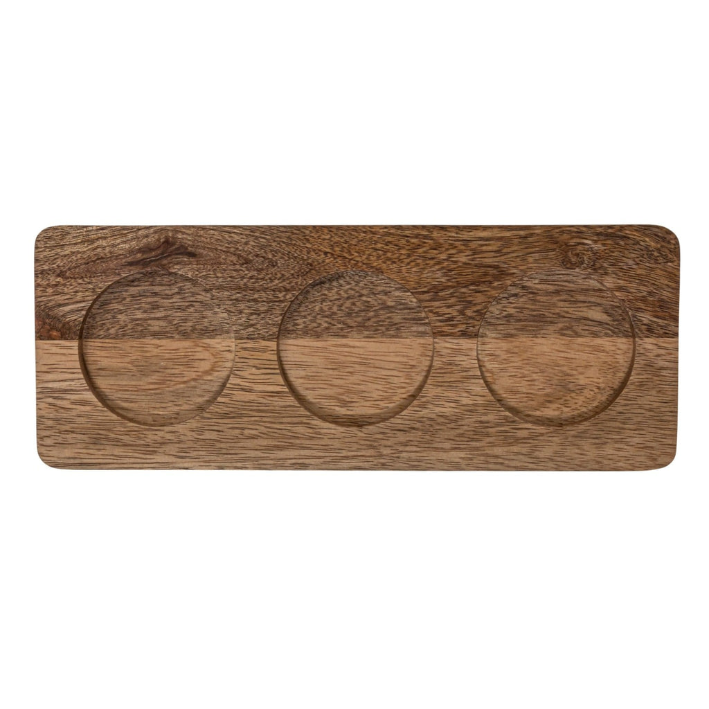 Cream Stoneware Dip Bowls with Mango Wood Tray