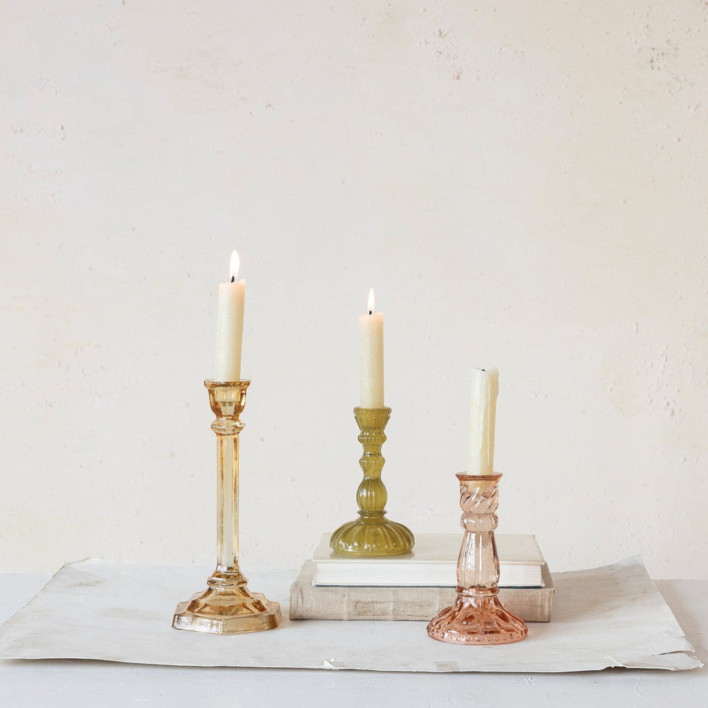 Embossed Glass Taper Candle Holder