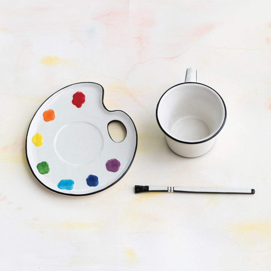 Hand-Painted Dolomite Tea Cup and Plate Set