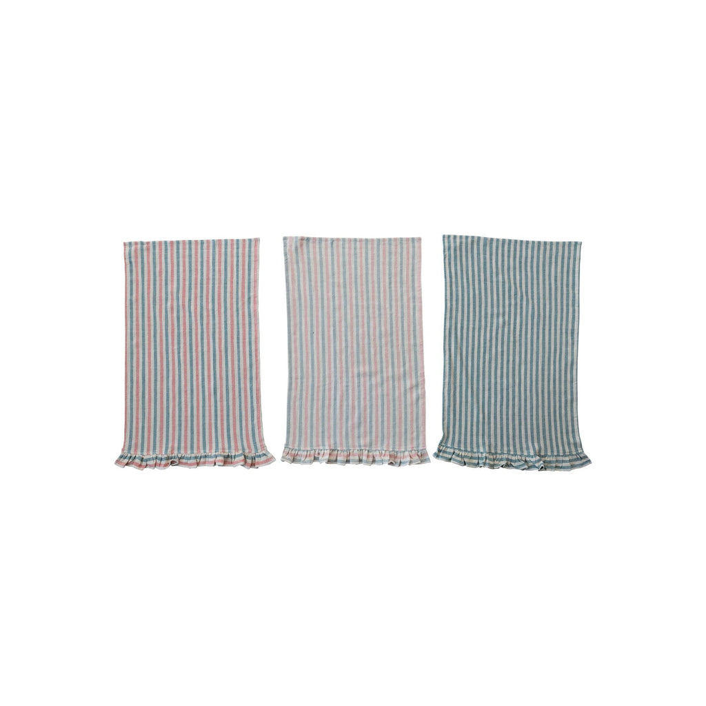 Striped Cotton Tea Towel with Ruffle Edge