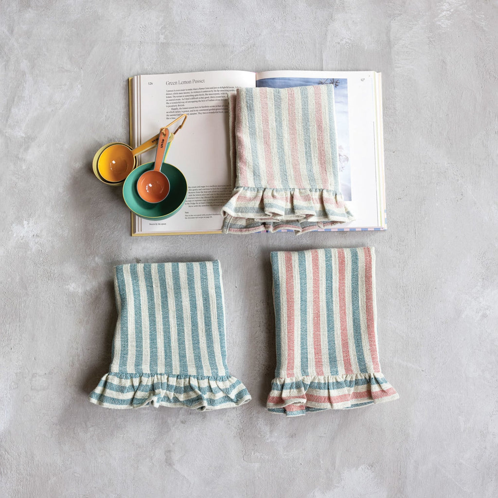 Striped Cotton Tea Towel with Ruffle Edge