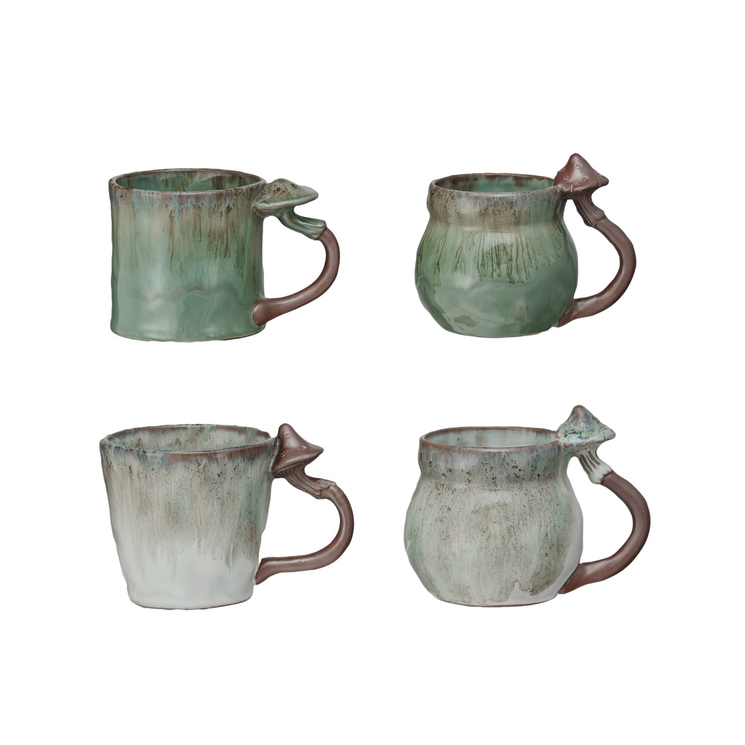 Reactive Glaze Stoneware Mug with Mushroom Handle