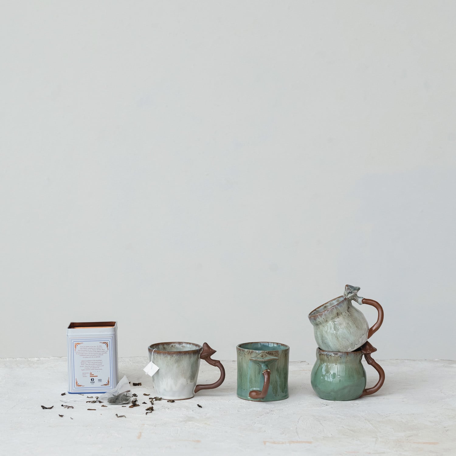 Reactive Glaze Stoneware Mug with Mushroom Handle