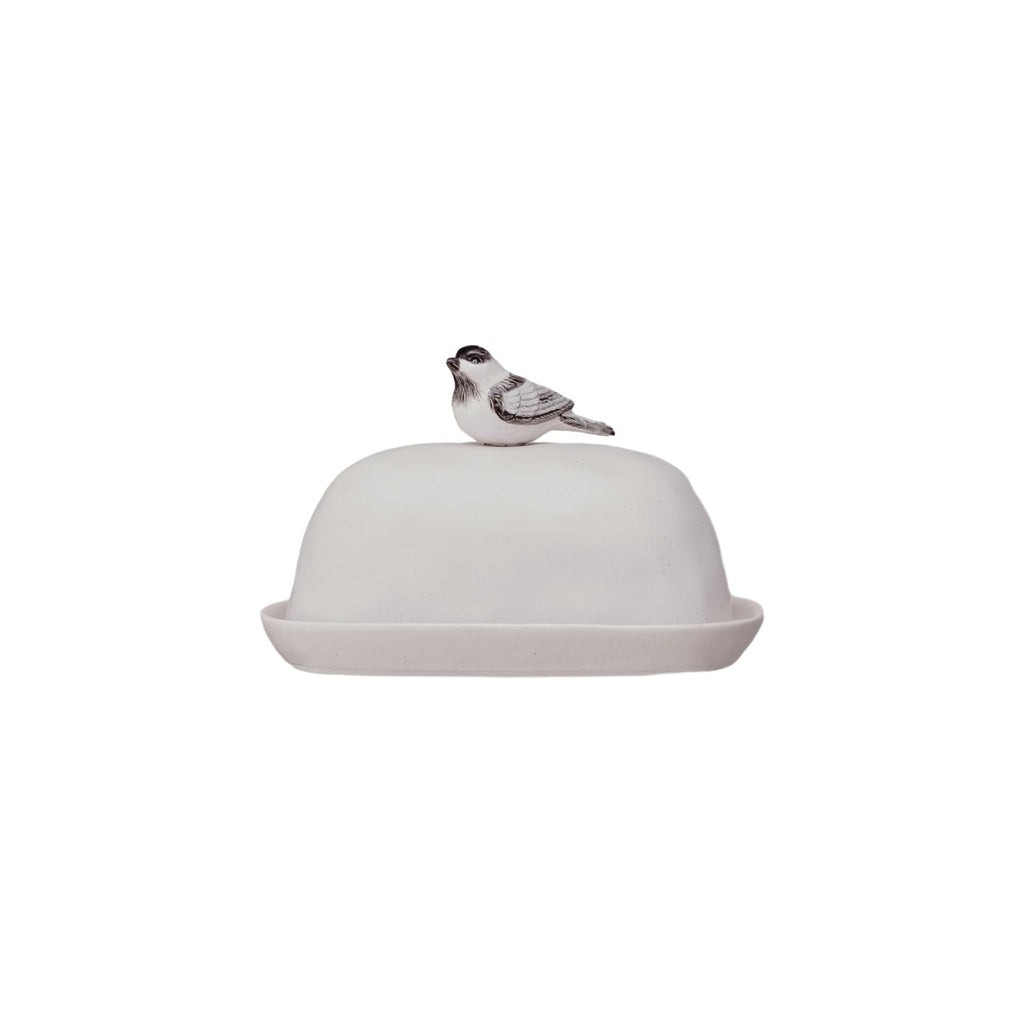 Perched Bird Stoneware Butter Dish