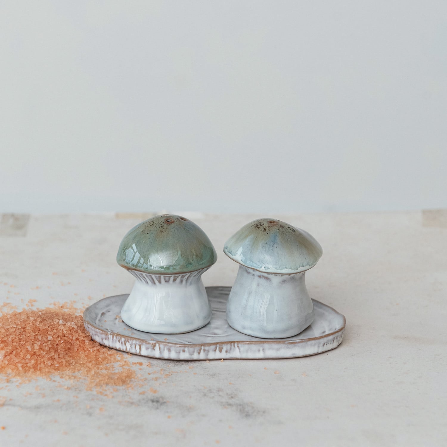Stoneware Salt and Pepper Shaker Set with Tray