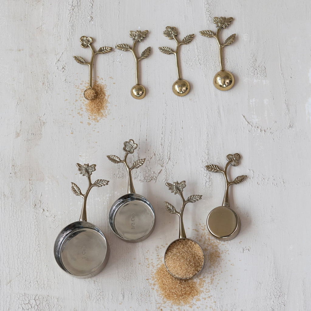 Gold Measuring Cups with Floral Handles