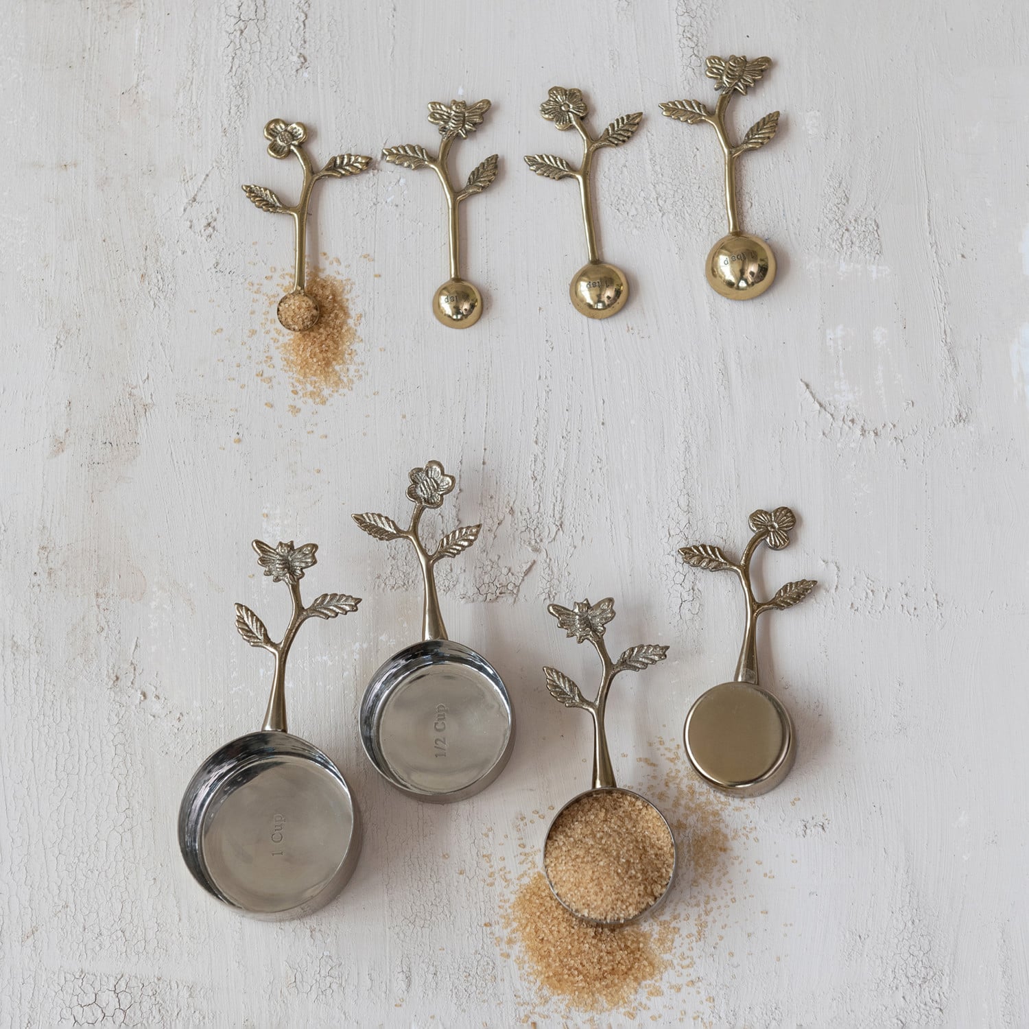 Gold Measuring Cups with Floral Handles