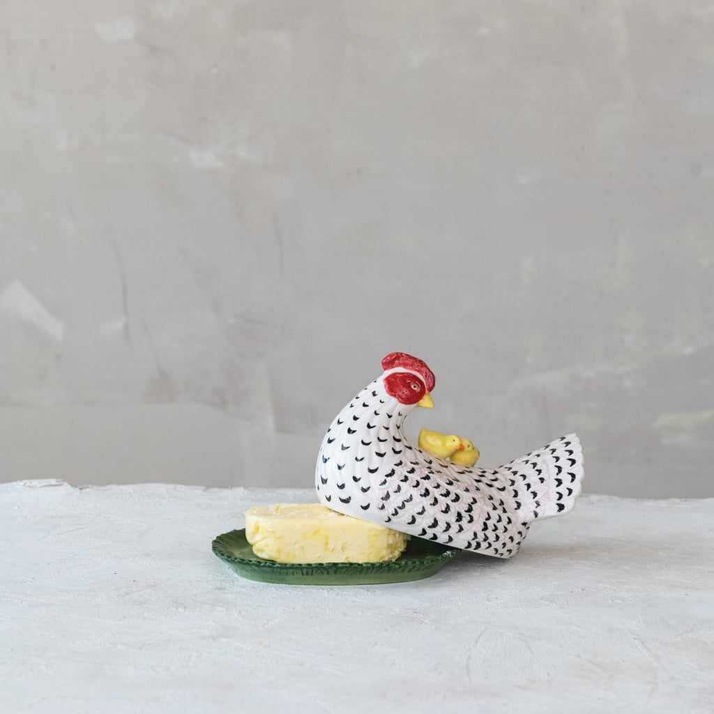 Whimsical Hen Stoneware Butter Dish
