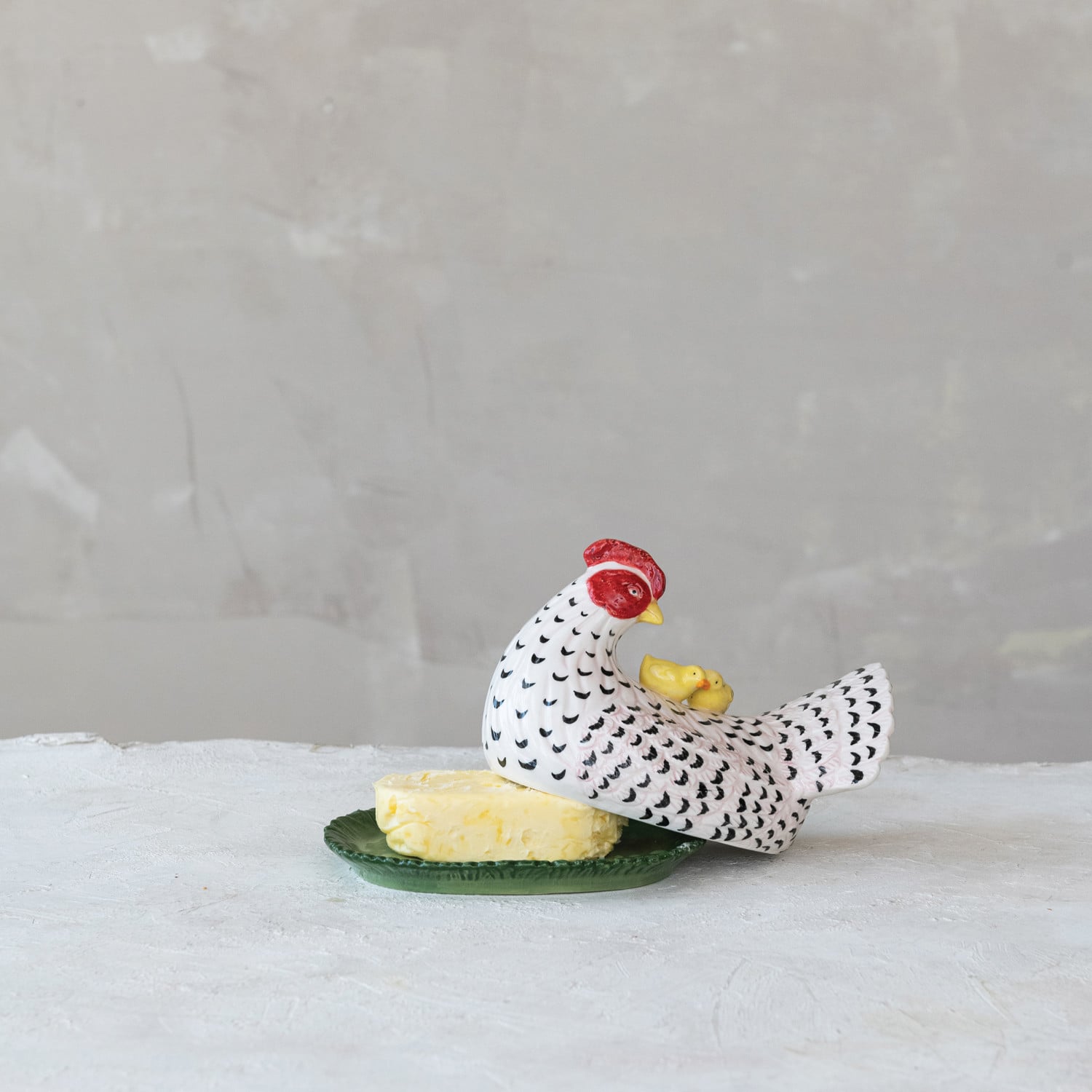 Whimsical Hen Stoneware Butter Dish