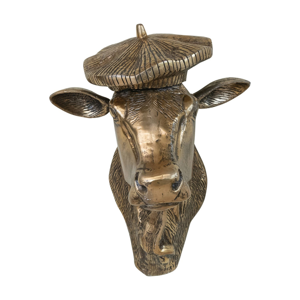 Antique Gold Cow with Beret Wall Sculpture