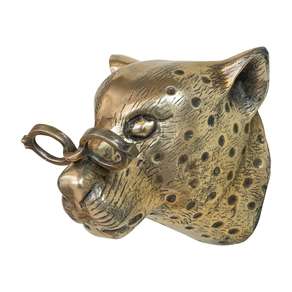 Brass Leopard Head Wall Art with Glasses