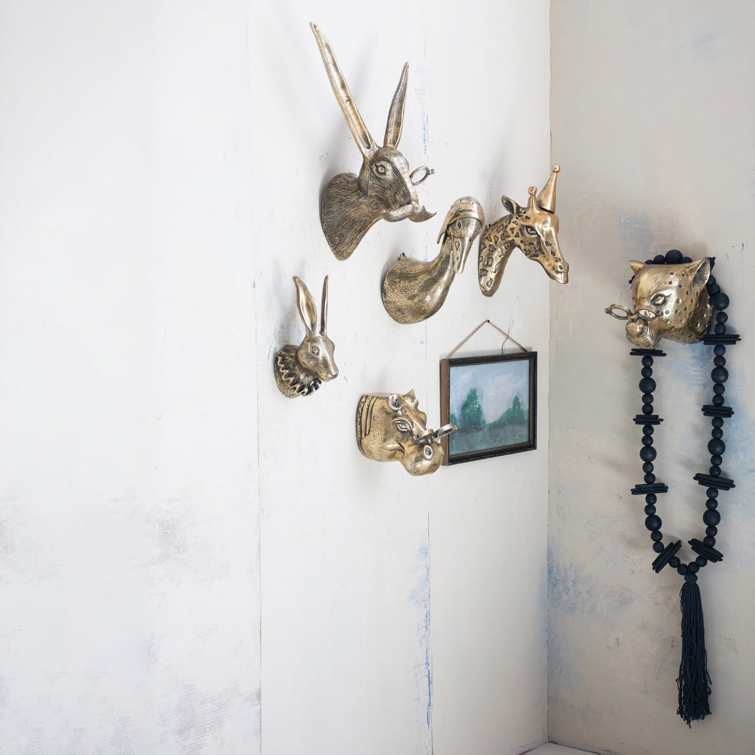 Brass Leopard Head Wall Art with Glasses
