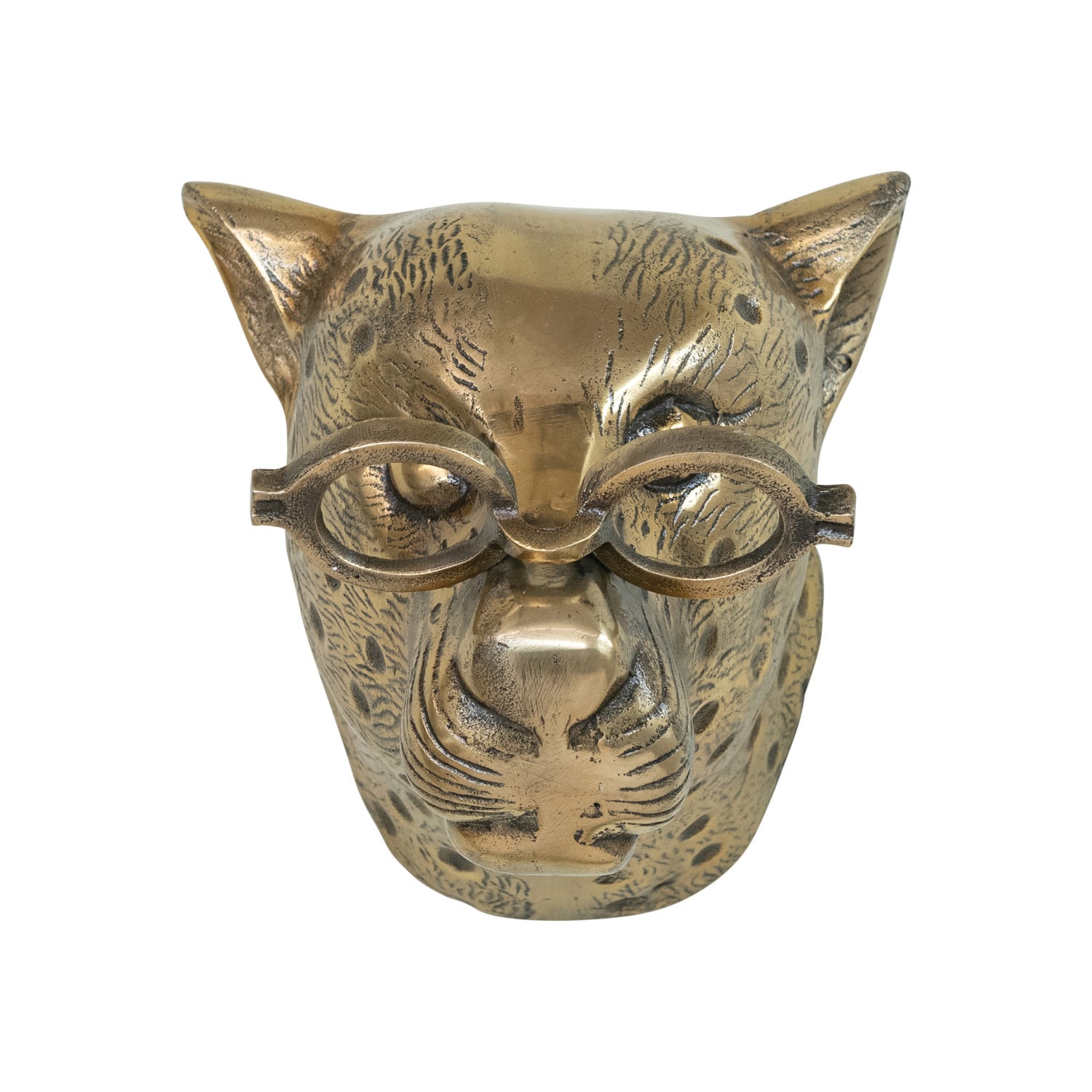 Brass Leopard Head Wall Art with Glasses