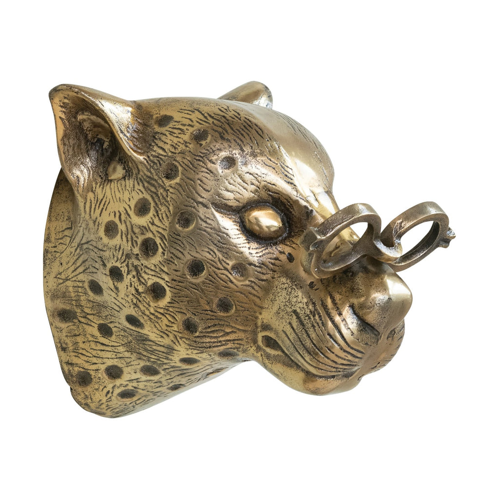 Brass Leopard Head Wall Art with Glasses