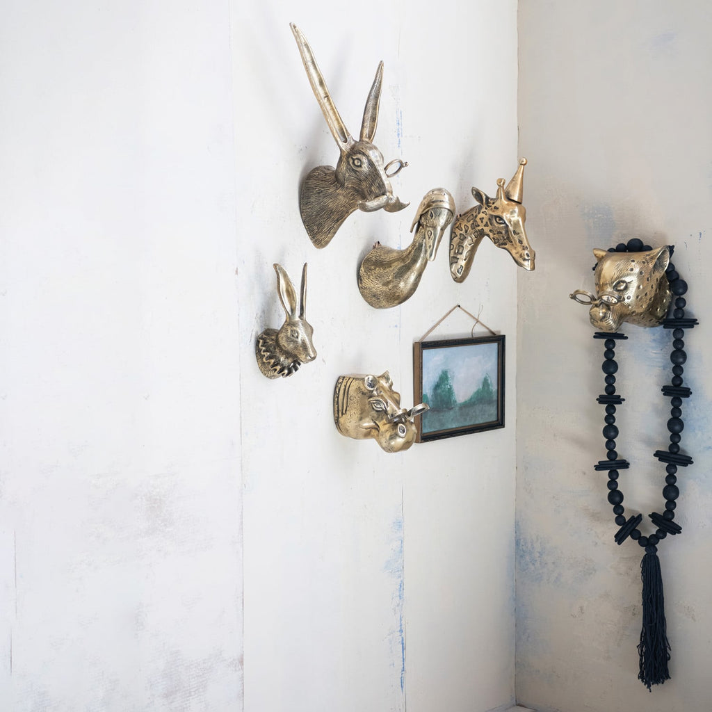 Antique Brass Rabbit Wall Sculpture with Ruff Collar