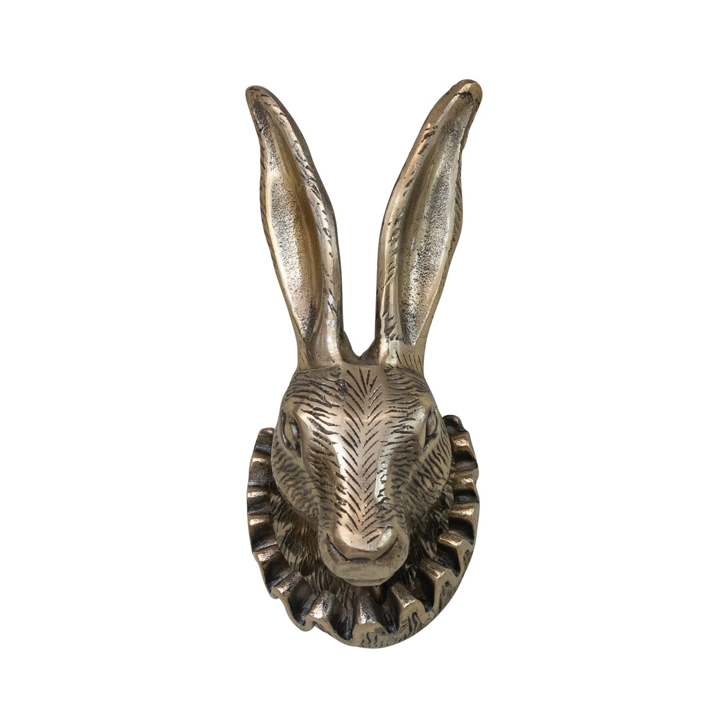 Antique Brass Rabbit Wall Sculpture with Ruff Collar