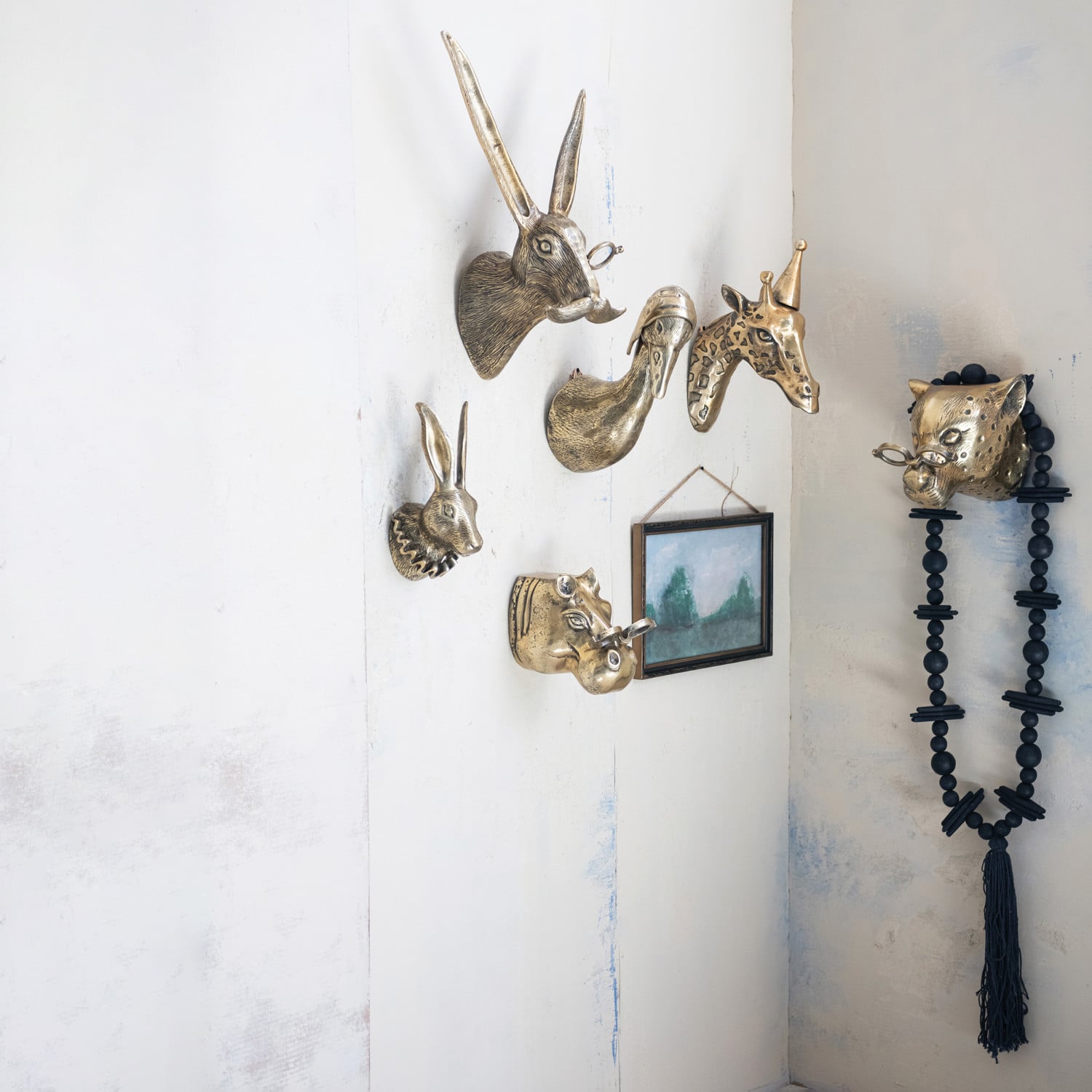 Antique Brass Hippo Wall Sculpture with Glasses