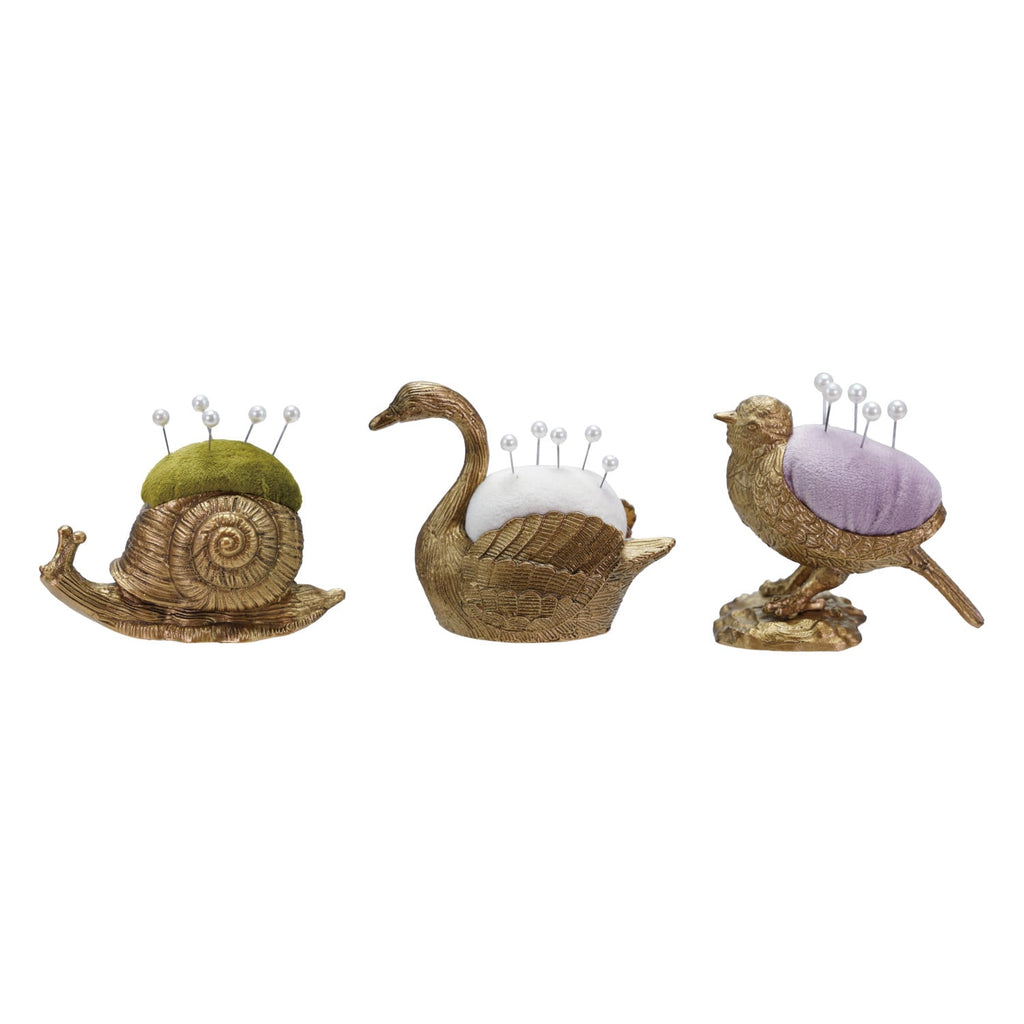 Velvet Pin Cushion with Pearl Pins — Swan