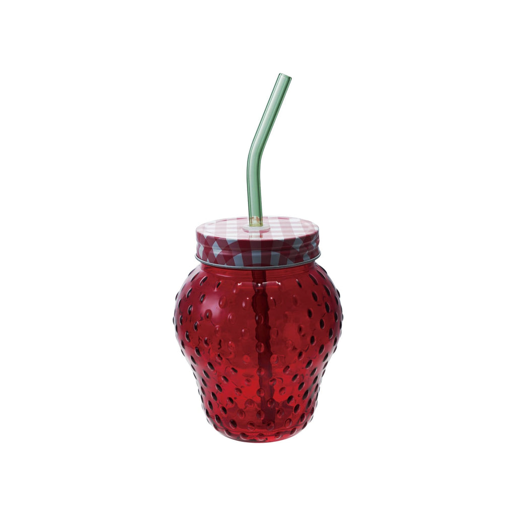 Strawberry Glass Tumbler Set with Gingham Lid